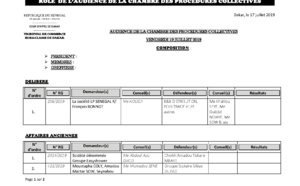 Audiences de la Chambre des Procédures Collectives de ce vendredi 19 juillet 2019