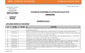 Tribunal du Commerce: Audiences des Référés de ce lundi 22 juillet 2019