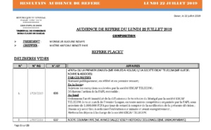 Tribunal du Commerce: Délibérés Audiences des Référés du lundi 22 juillet 2019