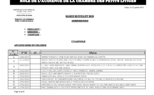 Tribunal du Commerce: Audiences de la Chambre des Petits Litiges de ce mardi 23 juillet