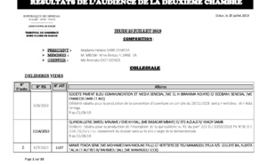 Tribunal du Commerce: Délibérés des Audiences du 25 juillet 2019