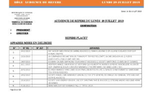 Tribunal du Commerce: Audiences des Référés de ce lundi 29 juillet 2019