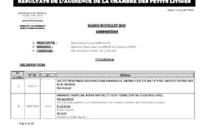 Tribunal du Commerce: Délibérés des Audiences du mardi 30 juillet 2019