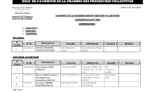 Tribunal du Commerce: Audiences de la Chambre des Procédures Collectives de ce vendredi 2 août