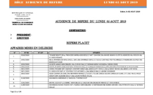 Tribunal du Commerce: Audiences des Référés de ce lundi 5 août 2019