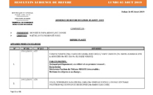 Tribunal du Commerce: Délibérés des Audiences du lundi 5 août 2019