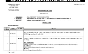 Tribunal du Commerce: Délibérés des Audiences du jeudi 8 août 2019