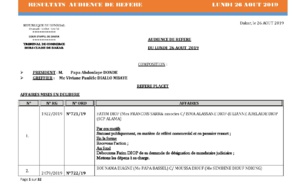 Tribunal du Commerce: Délibérés Audiences des Référés du lundi 26 août 2019