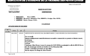 Tribunal du Commerce: Délibérés des Audiences du mardi 20 août 2019