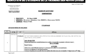 Tribunal du Commerce: Délibérés des Audiences du mardi 27 août 2019