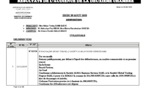 Tribunal du Commerce: Délibérés des Audiences du jeudi 29 août 