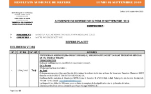 Tribunal du Commerce: Délibérés des Audiences du lundi 2 septembre 2019