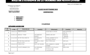 Tribunal du Commerce: Audiences de la Chambre des Petits Litiges de ce mardi 2 septembre 