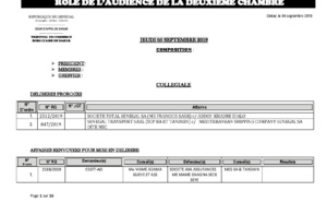 Tribunal du Commerce: Audiences de la 2e Chambre de ce jeudi 5 septembre