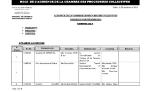 Tribunal du Commerce: Audiences de la Chambre des Procédures Collectives de ce vendredi 6 septembre