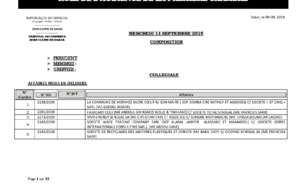 Tribunal du Commerce: Audiences de la Première Chambre de ce mercredi 11 septembre