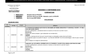 Tribunal du Commerce: Délibérés des Audiences du mercredi 11 septembre