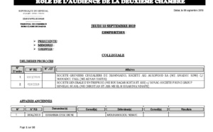 Tribunal du Commerce: Audiences de la 2e Chambre de ce jeudi 12 septembre 