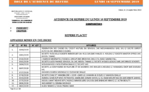 Tribunal du Commerce: Audiences des Référés de ce lundi 16 septembre