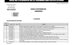 Tribunal du Commerce: Audiences de la Chambre des Petits Litiges de ce mardi 17 septembre