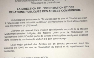 Crash hélico sénégalais en Centrafrique: L’Etat-Major général des Armées confirme