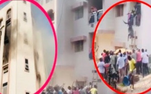 VIDEO de l'Incendie à Ouest Foire- L'immeuble d'un internat ravagé: Des femmes sautent du 2e étage