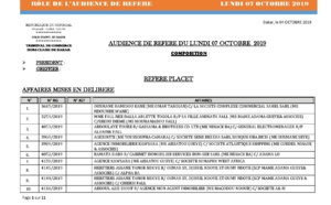 Tribnal du Commerce: Audiences des Référés de ce lundi 7 octobre 2019