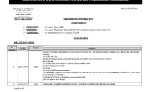 Tribunal du Commerce: Délibérés des Audiences du mercredi 2 octobre