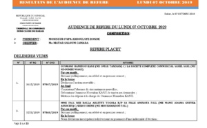 Tribunal du Commerce: Délibérés des Audiences de Référés du lundi 7 octobre