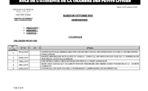 Tribnal du Commerce: Audiences de la Chambre des Petits Litiges de ce mardi 8 octobre