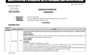 Tribunal du Commerce: Délibérés des Audiences de la Chambre des Petits Litiges du mardi 8 octobre