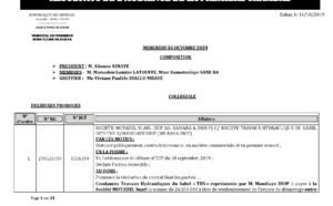Tribunal du Commerce: Délibérés des Audiences du mercredi 16 octobre