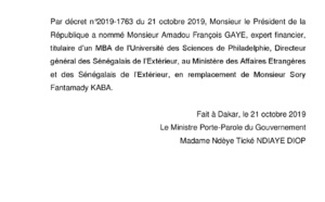 Monsieur Amadou François Gaye remplace Sory Fantamady Kaba