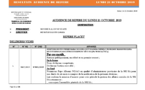 Tribunal du Commerce: Délibérés des Audiences de Référés du lundi 21 octobre 