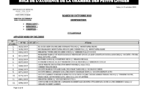 Tribunal du Commerce: Audiences de la Chambre des Petits Litiges de ce mardi 22 octobre 