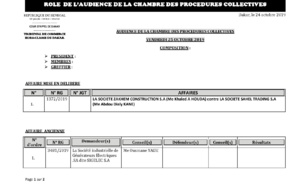 Tribunal du Commerce: Audiences de la Chambre des Procédures Collectives de ce vendredi 25 octobre 