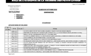 Tribunal du Commerce: Audiences de la Chambre des Petits Litiges de ce mardi 29 octobre 