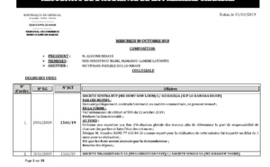 Tribunal du Commerce: Délibérés des Audiences du mercredi 30 octobre 