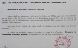 Levée de la suspension de diffusion des programmes de la SENTV (Documents)