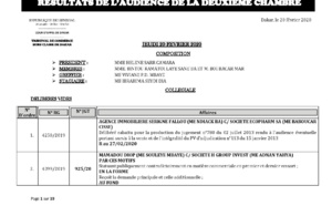 Tribunal du Commerce: Délibérés des Audiences de la 2e Chambre du jeudi 20 février