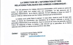 Marine nationale: Les 10 pêcheurs disparus en mer, retrouvés et secourus 