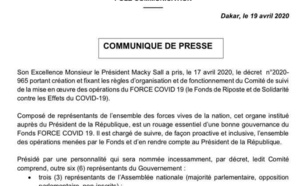 Force Covid-19: Décret portant création et fixant les règles d’organisation et de fonctionnement du Comité de suivi