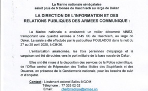 Drogue : La Marine nationale a saisi plus de 5 tonnes de haschich au large de Dakar