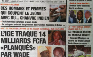 A la Une du Journal L'Observateur du 02 Août