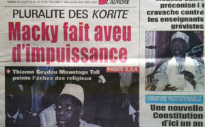 A la Une du Journal Walfadjri du 21 Août