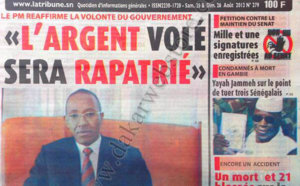 A la Une du Journal La Tribune du 25 Août