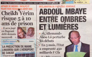A la Une du Journal L'Observateur du 11 Septembre 