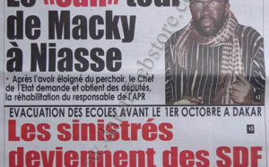 A la une du Journal Rewmi Quotidien du 22 Septembre 