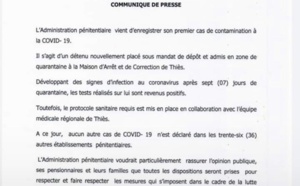 Mac de Thiès: Un détenu testé positif à la Covid-19