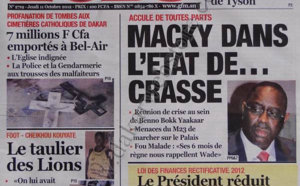 A la Une du Journal L'Observateur du 11 Octobre 